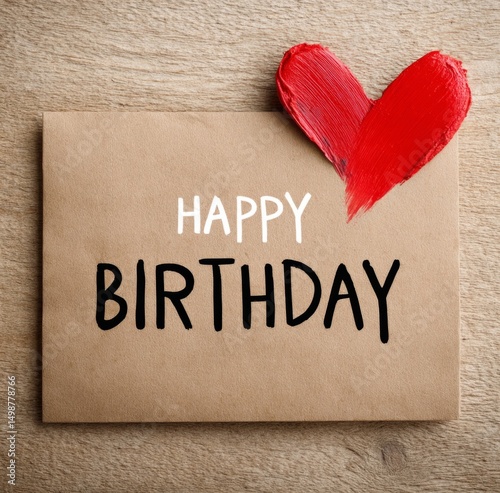 A minimalistic birthday card with a red heart and the inscription 