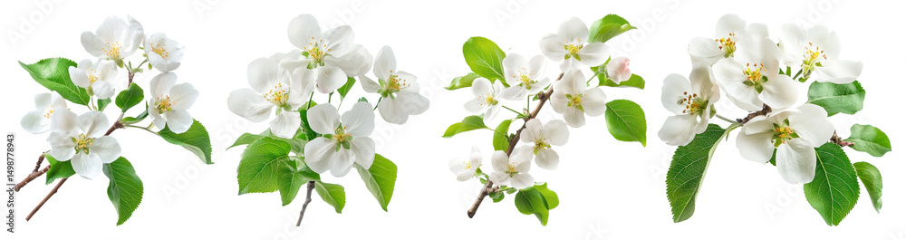 Obraz premium PNG Delicate white apple blossoms, element set on transparent background