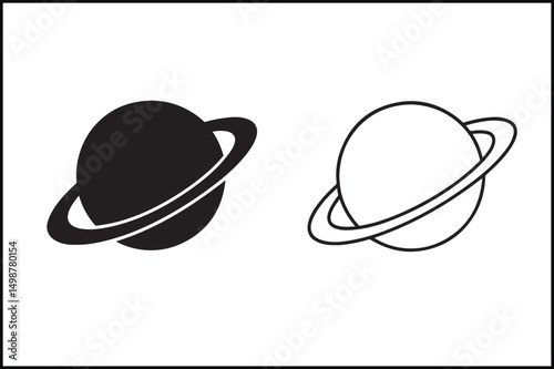 Saturn Planet Outline & Solid Silhouette