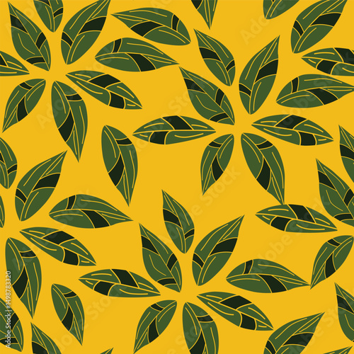 Seamless pattern with abstract outlined hand draw geometric leaves
