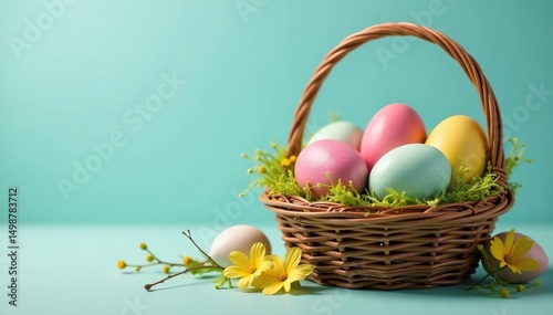 Colorful Easter eggs in a basket, springtime, decorated eggs, festive, holiday ,  festive,  spring