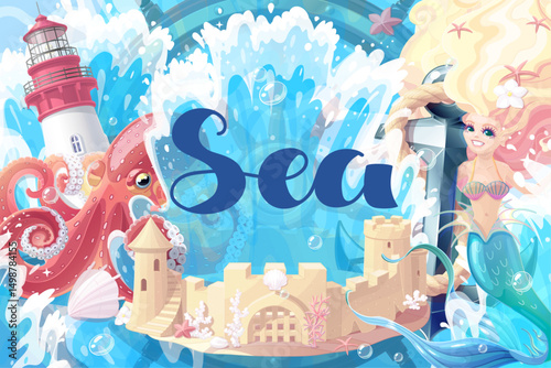 vector creative maritime ocean vacation collage 