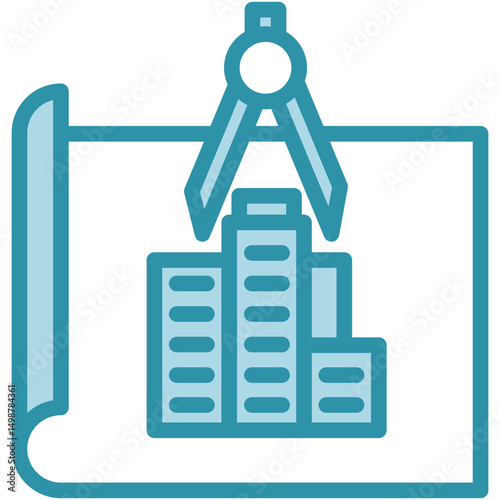 Blueprint mini illustration dual tone color icon, use for civil engineering, industry, construction, UI, UX kit, app and web development, digital or print.