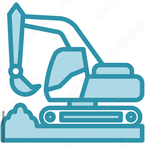 Excavator mini illustration dual tone color icon, use for civil engineering, industry, construction, UI, UX kit, app and web development, digital or print.