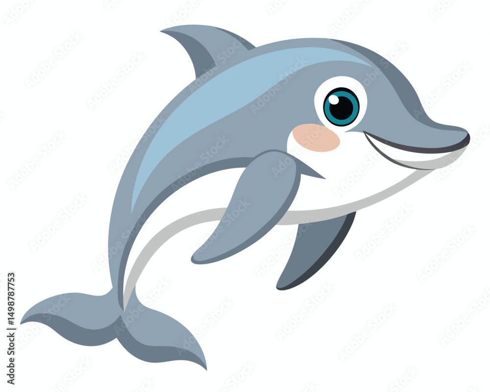 a playful dolphin with smooth gray skin and joyful