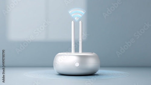 3D rendered Wi-Fi mesh router, isolated on white background with smart features