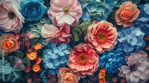 Wallpaper Mural A bright mixture of fresh colors in shades of pink, yellow and blue creating a beautiful and colorful floral background. Torontodigital.ca