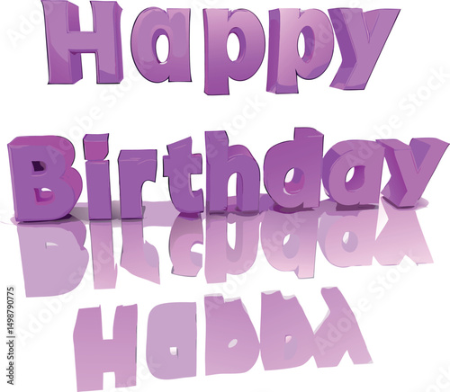 Happy Birthday formed with pink and purple letter magnets on a transparent background.