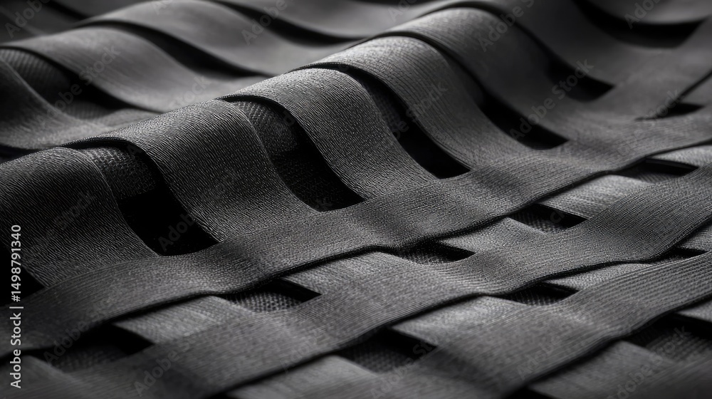 Fototapeta premium Abstract Pattern of Interwoven Black Textiles in Flowing Texture