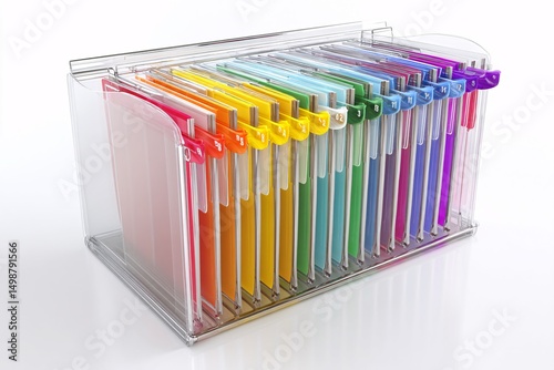 3D Transparent File Folder with Color-Coded Tabs for Efficient Sorting,