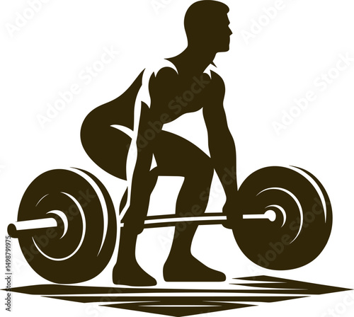 Silhouette of a powerful weightlifter performing a deadlift exercise demonstrating strength training and fitness within a gym or workout setting