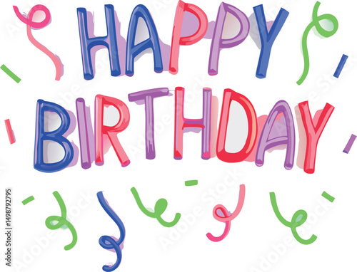 Happy birthday text written with twisted balloon letters.