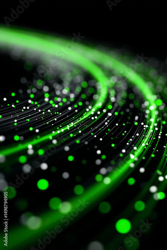 Fiber Optic Circle Beam Green Color Futuristic Background