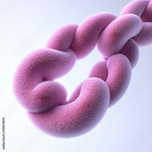 Close-up view of a soft, fuzzy, intertwined pink chain link with a smooth light background evoking a gentle and tactile feeling