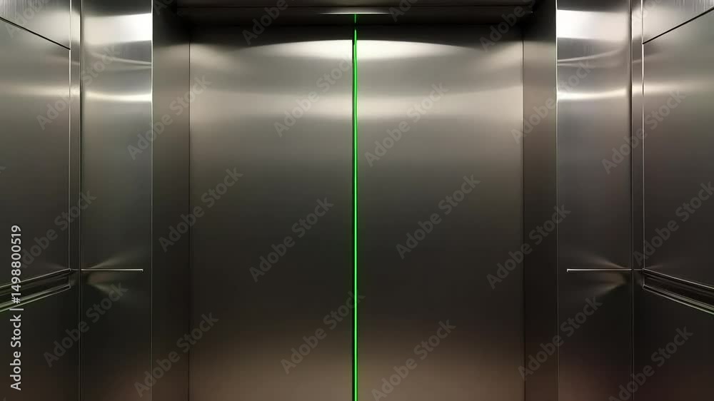 View of an elevator with open doors revealing a bright green screen background for chroma key effects high quality 4k video