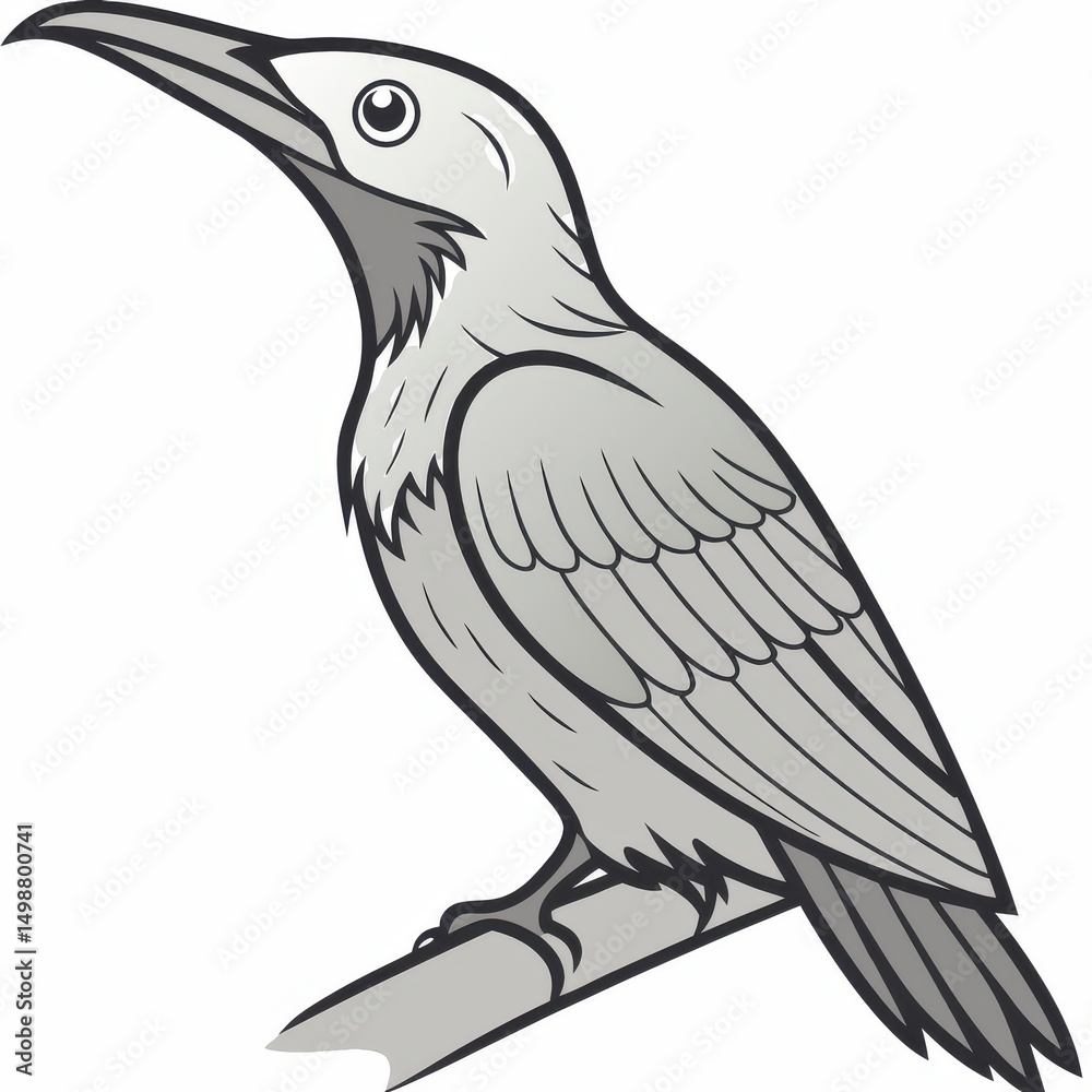 Fototapeta premium A stylized gray bird illustration sitting on a branch