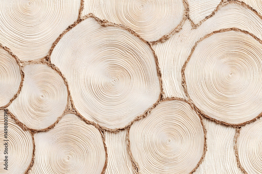 Fototapeta premium Wood Rings Texture: A close-up shot of neatly arranged, light-colored wood rings provides a textural display, exhibiting intricate growth rings and the organic warmth of wood.