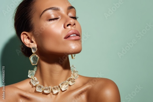 Ice jewelry as a summer accessory that radiates freshness. Summer refreshment. Copy space. 