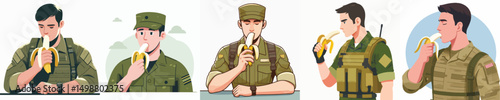 soldier character vector eating banana
