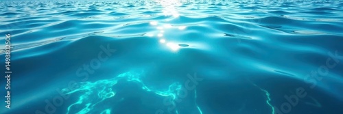 Deep azure, rippled surface, sun-dappled highlights, glossy, surface