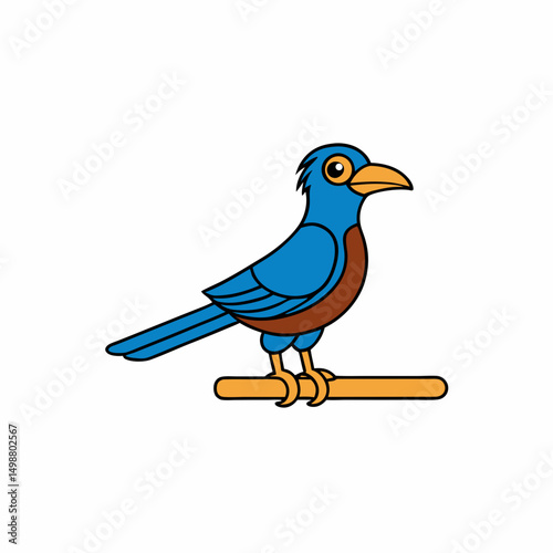 Rail Bird Perched Vector Style On White