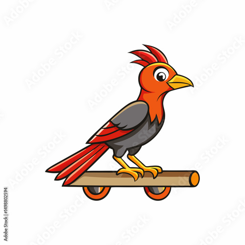 Rail Bird Perched Vector Style On White