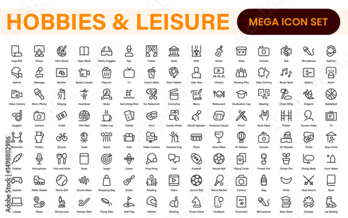 Creative Hobbies and Leisure Icons – Clean Outline, Line Art, Vector Illustrations for DIY Crafts, Outdoor Fun, Entertainment, and Recreation Projects
