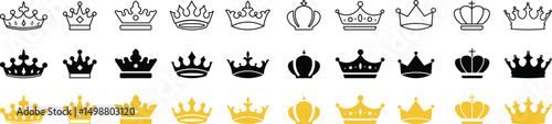 Crown icon set. Royal crown symbol collection. line , flat, Gold crown  icon. vector illustration