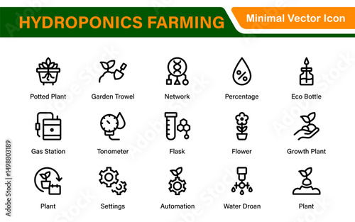 Hydroponics and Vertical Farming Icon Pack – Minimalist Line Vector Illustrations for Eco-Friendly Agriculture, Sustainable Farming, and Indoor Growing Solutions