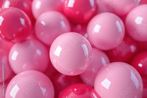 Exploring the mesmerizing motion of glossy pink spheres in a playful animation rendering showcasing bounce and fluidity at midday illumination