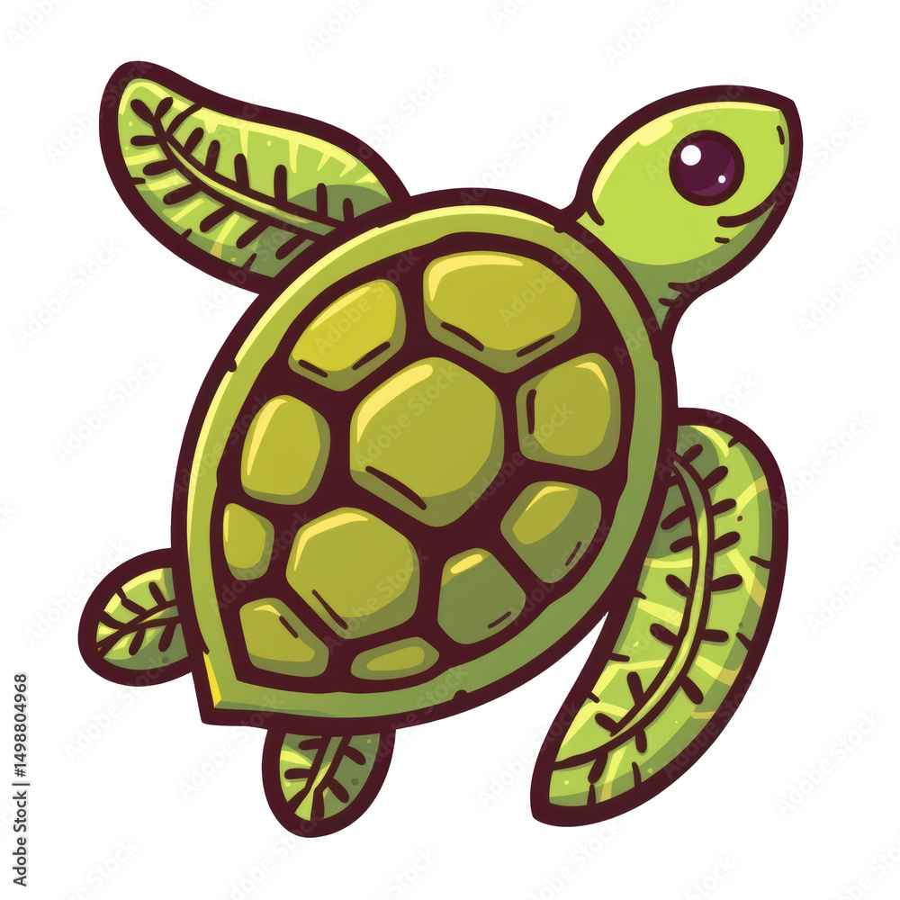 Obraz premium Cute cartoon turtle with a patterned shell and expressive eye.