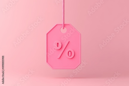 Pink shopping price tag featuring a bold percentage symbol hanging against a soft pink background while hinting at a sale or discount event perfect for marketing promotions