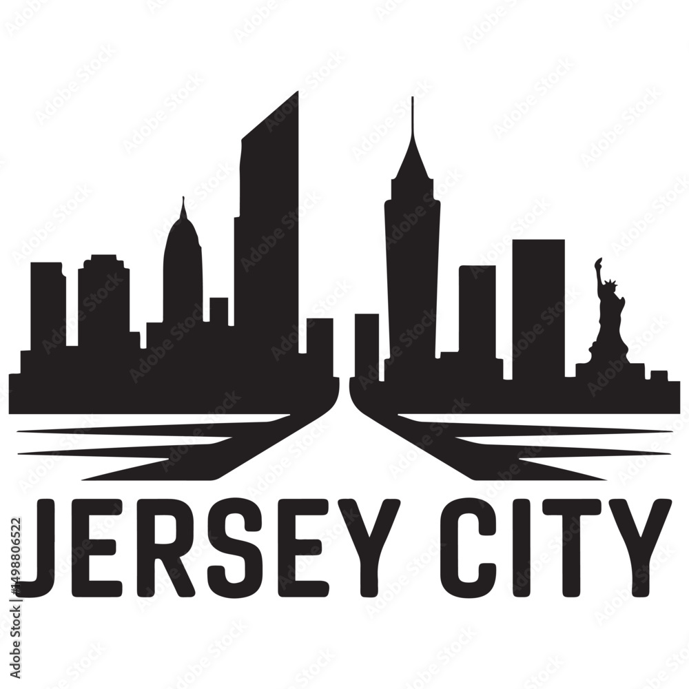 Fototapeta premium Vector Jersey City skyline. Travel Jersey City famous landmarks. Business and tourism concept for presentation, banner, web site. Vector black silhouette. with white background