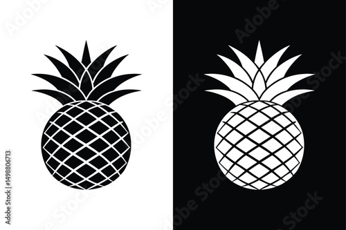 Tropical Pineapple Vector. Sweet Ananas Icons in Black & White