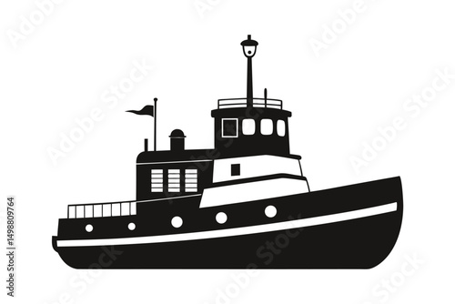 tugboat black and white vector illustration  