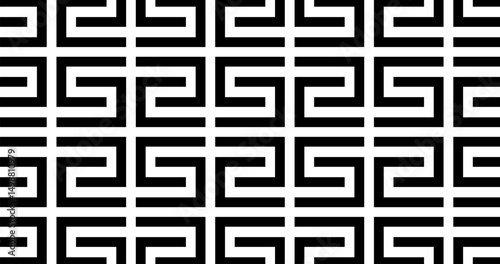 S shape Complex maze Geometry puzzle pattern Seamless black and white