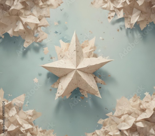 Torn paper, geometric star & cloud pattern, faded colors , torn, illustration, background