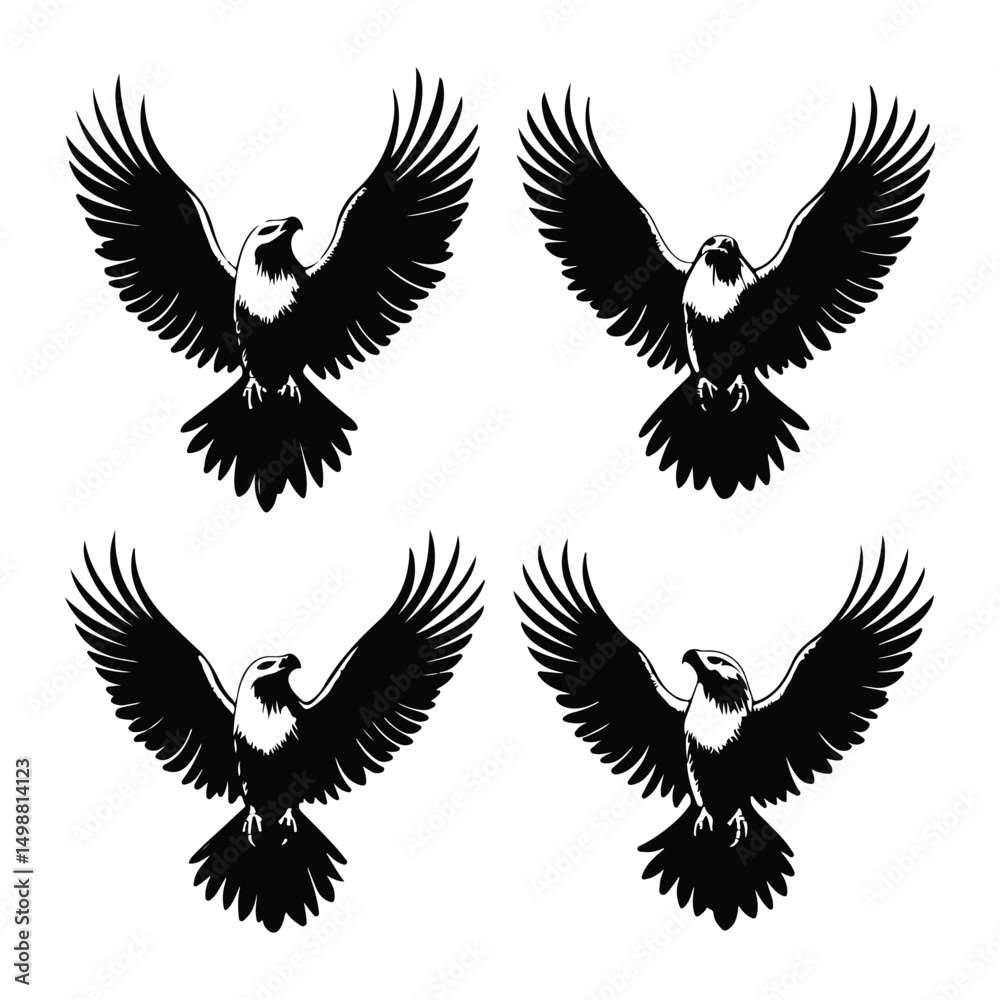 Obraz premium Silhouette designs of eagles in flight clipart black and white