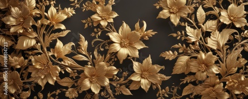 Elegant gold floral background, ornate leaves & blossoms ,  design,  floral