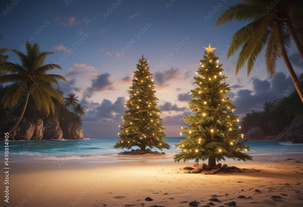 custom made wallpaper toronto digitalLighted Christmas tree on a deserted tropical beach, festive escape , tropical beach, Christmas tree, shore