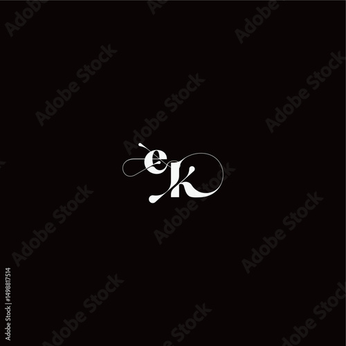 organic hairline logo EK monogram style and elegant concept wedding typography initial letter