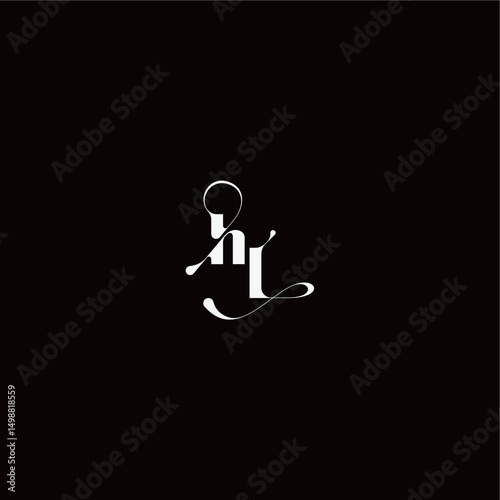 organic hairline logo wedding typography initial letter monogram style and elegant concept HL