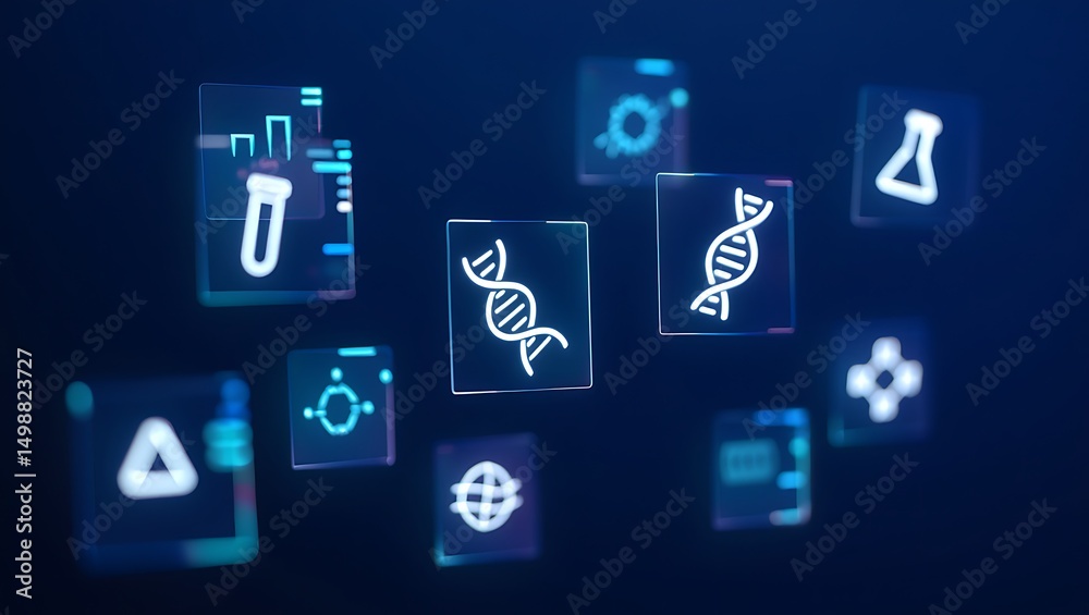 Digital icons of science and biotechnology representing dna experiments and research Digital icons of science and biotechnology representing dna experiments and research