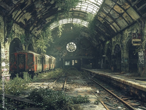 Abandoned train station interior slung derelict forsaken outcast