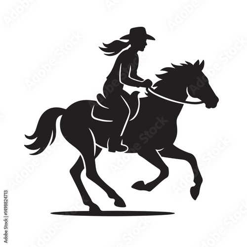 Cowgirl Galloping Horse Silhouette