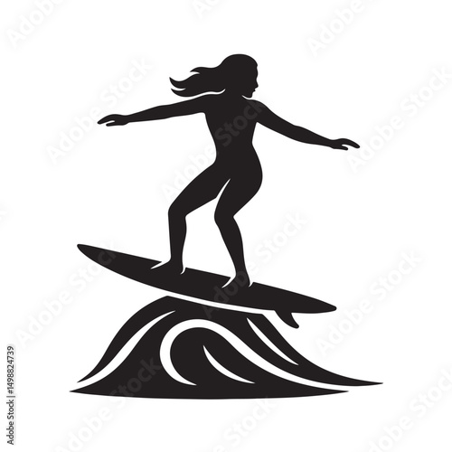 Female Surfer Wave Silhouette