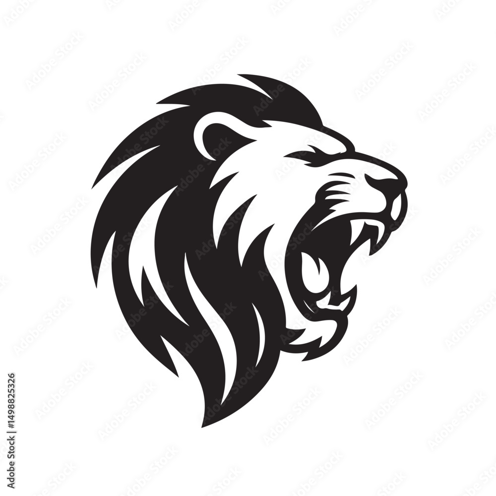 Fototapeta premium Roaring Lion Head Side View Silhouette