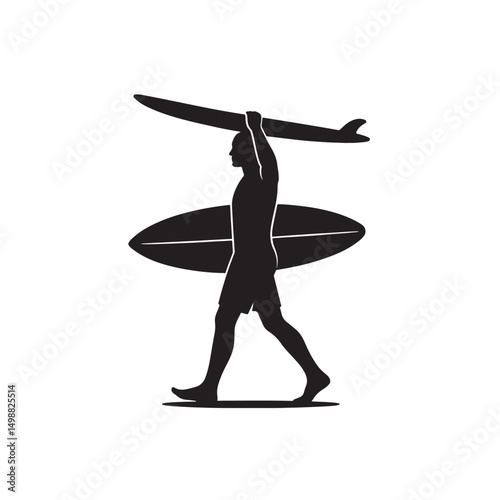 Surfer Board on Head Silhouette
