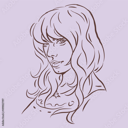 portrait of a girl with long hair vector for card decoration illustration