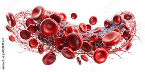 Red blood cells in fibrin network isolated on a white background png ai generated